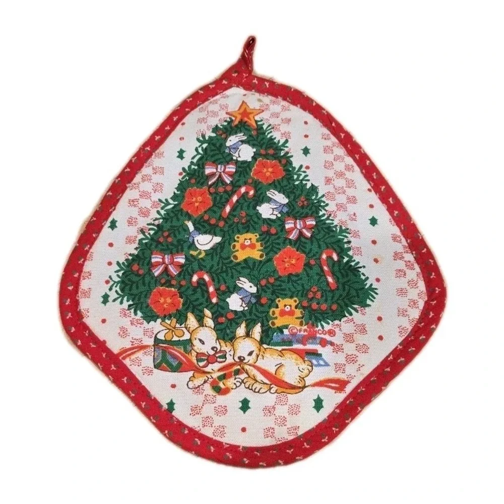 New VTG 90 Christmas hot pot holder Kitschy kitchen decor Reversible Cottagecore